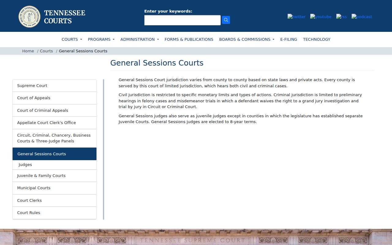 Tennessee General Sessions court source for Jackson County arrest warrants